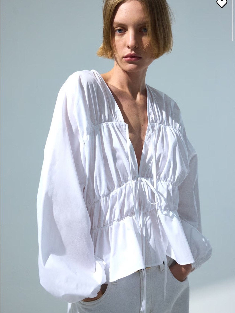 H&M White Drawstring Peasant Blouse
